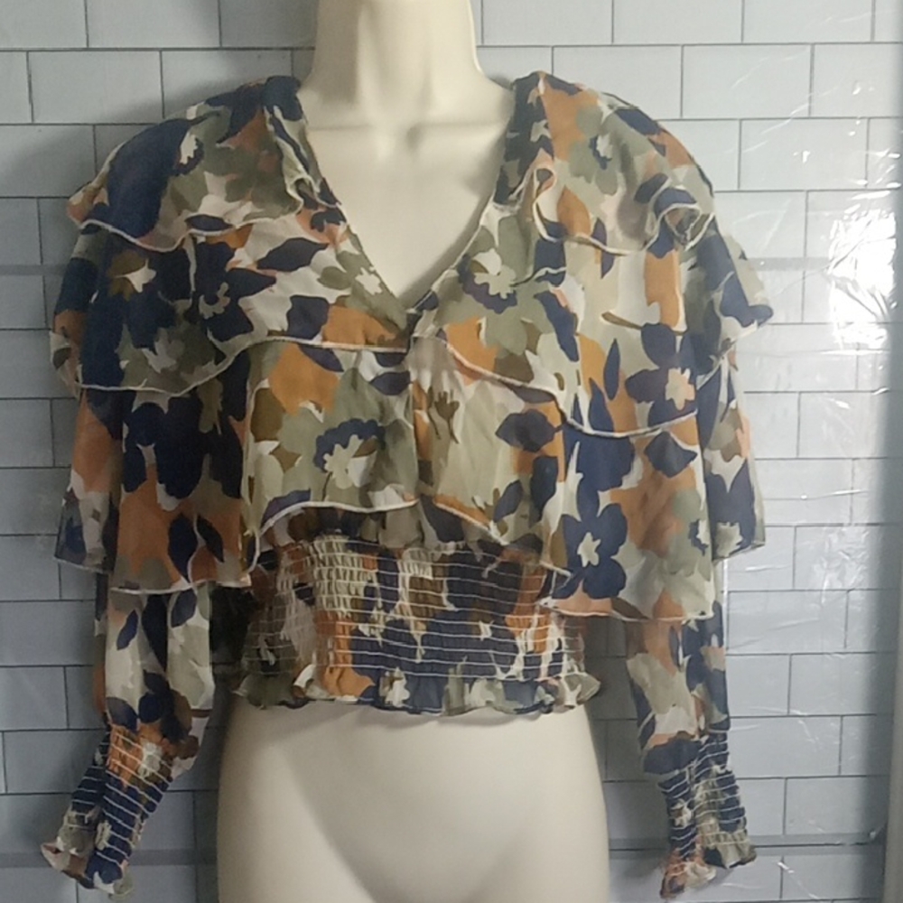 Floral Ruffle Women's Top - Multicolor Size Small